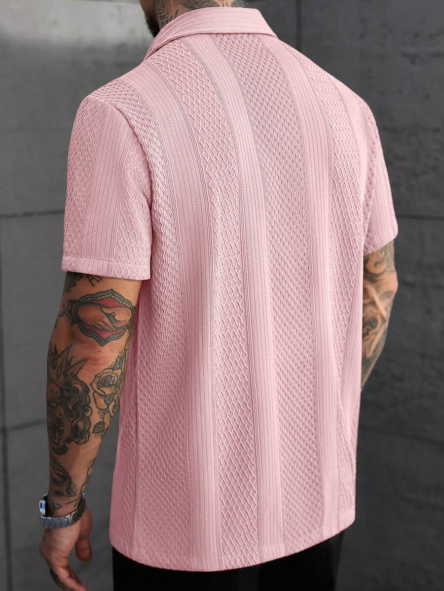 Men's Solid Color Jacquard Knit Short Sleeve Shirt