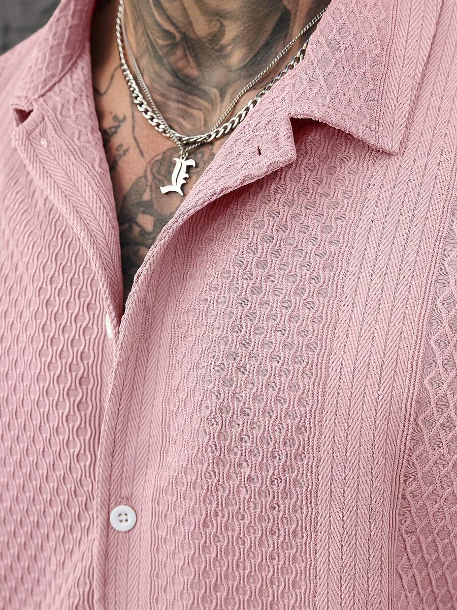 Men's Solid Color Jacquard Knit Short Sleeve Shirt