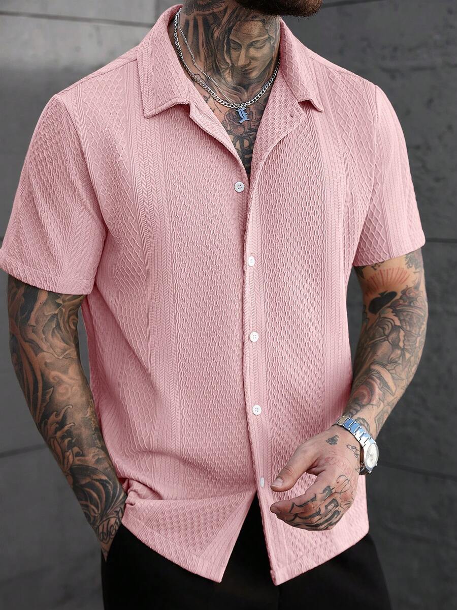 Men's Solid Color Jacquard Knit Short Sleeve Shirt