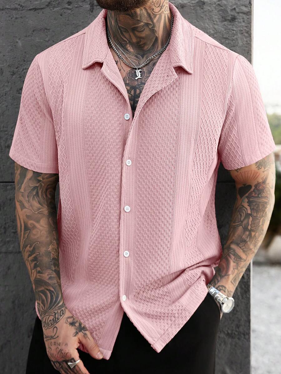 Men's Solid Color Jacquard Knit Short Sleeve Shirt