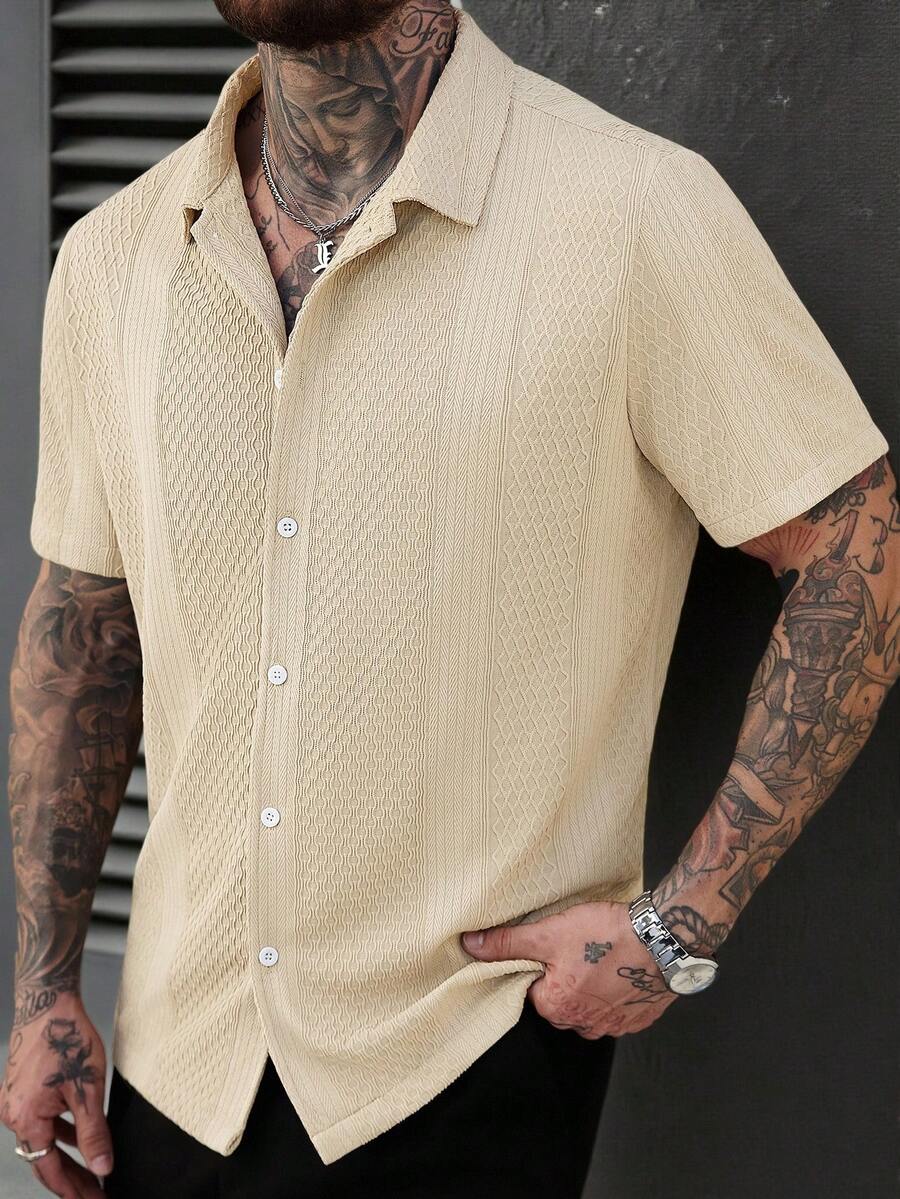 Men's Solid Color Jacquard Knit Short Sleeve Shirt