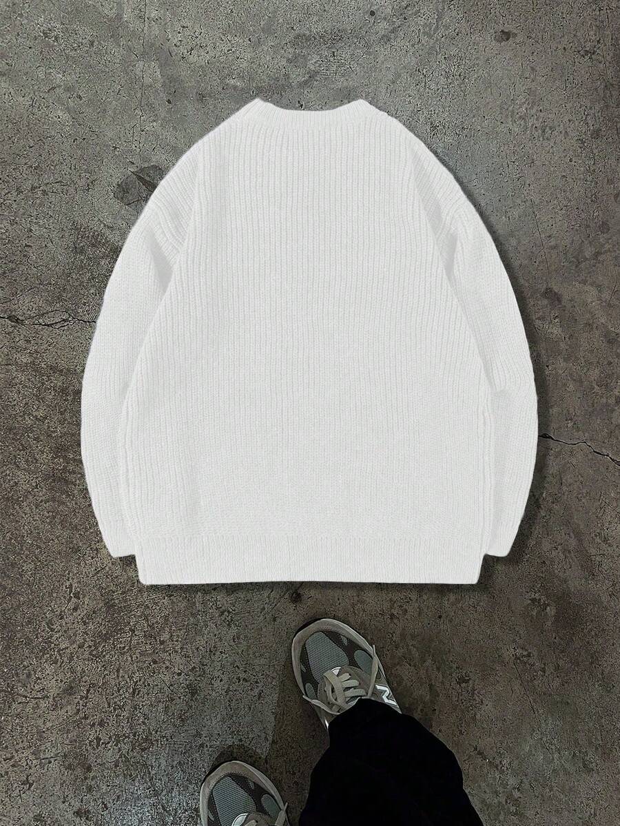 Men's Knit Drop Shoulder Crew Neck Pullover Sweater