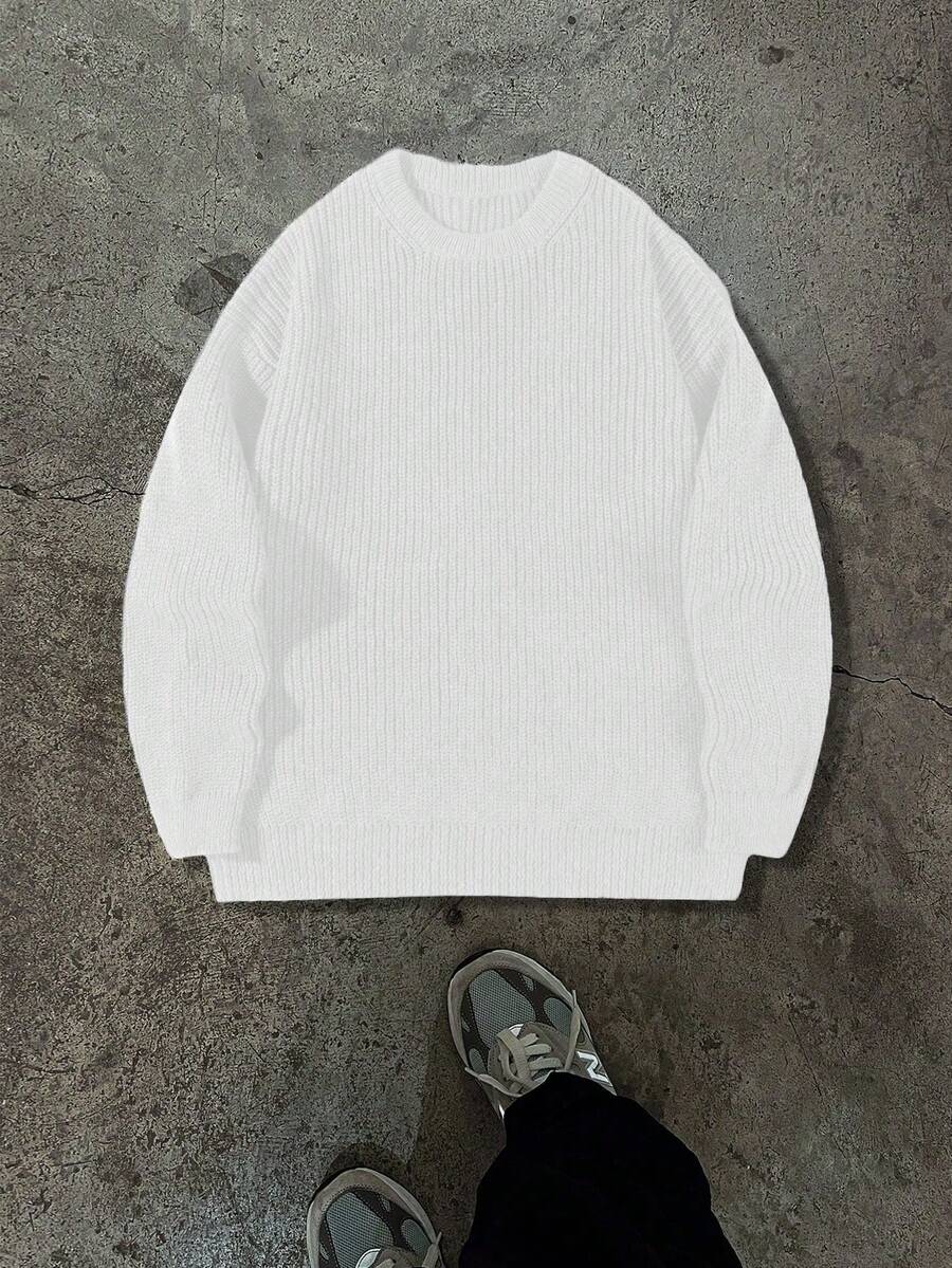 Men's Knit Drop Shoulder Crew Neck Pullover Sweater
