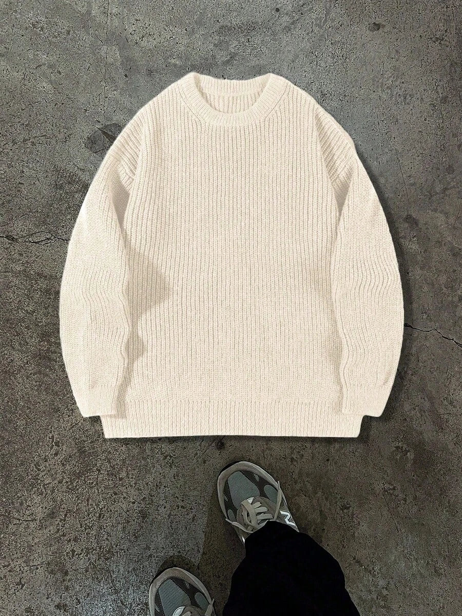 Men's Knit Drop Shoulder Crew Neck Pullover Sweater