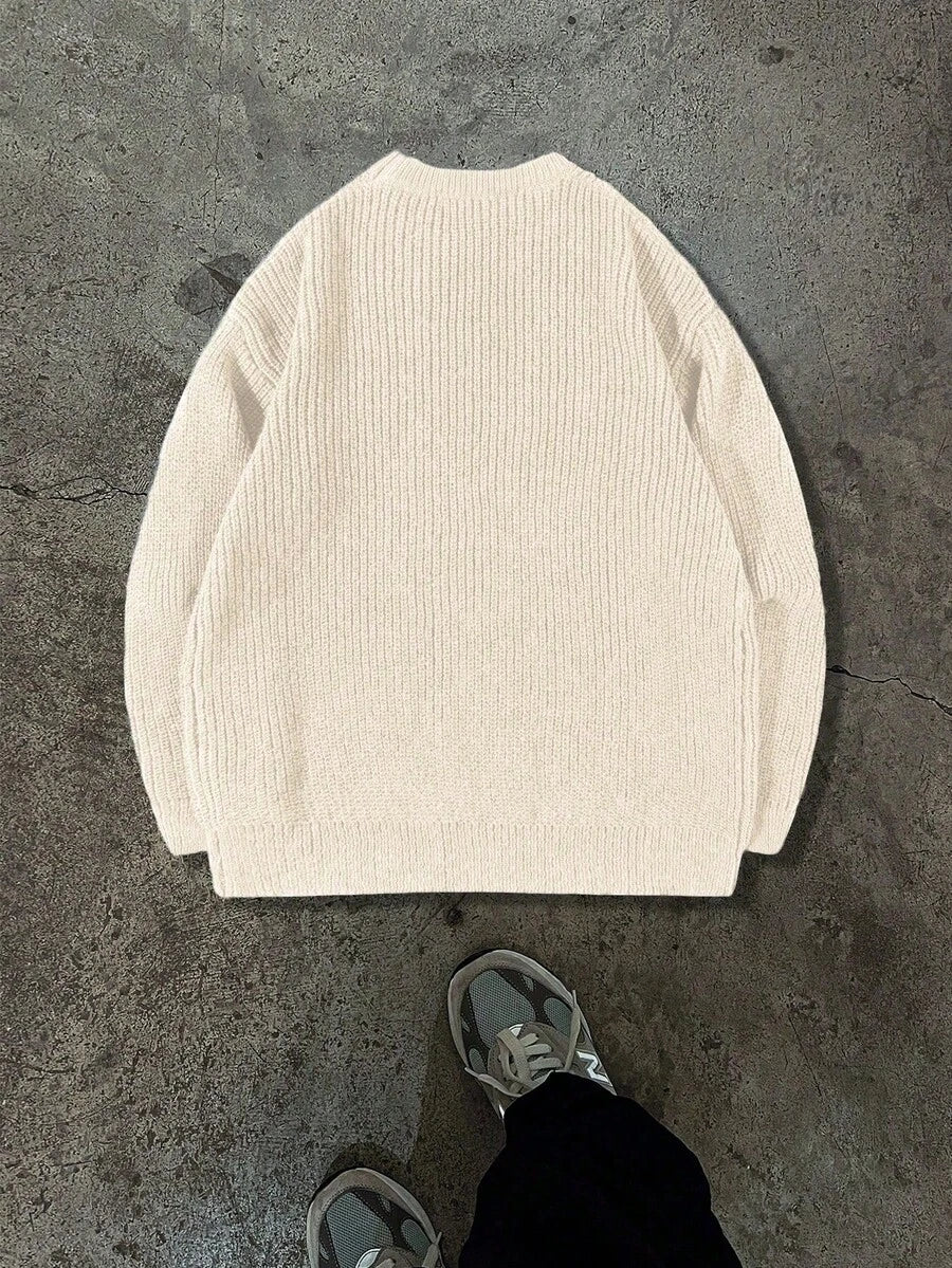 Men's Knit Drop Shoulder Crew Neck Pullover Sweater
