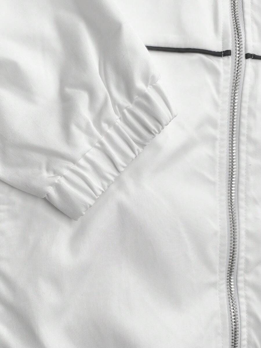 Men's Letter Print Hooded Zip-Up Jacket And Contrast Trim Pants 2Piece Set