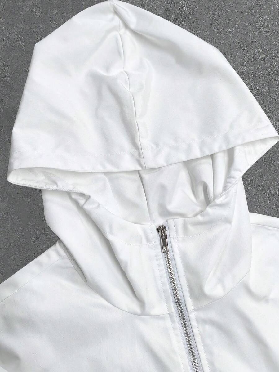 Men's Letter Print Hooded Zip-Up Jacket And Contrast Trim Pants 2Piece Set
