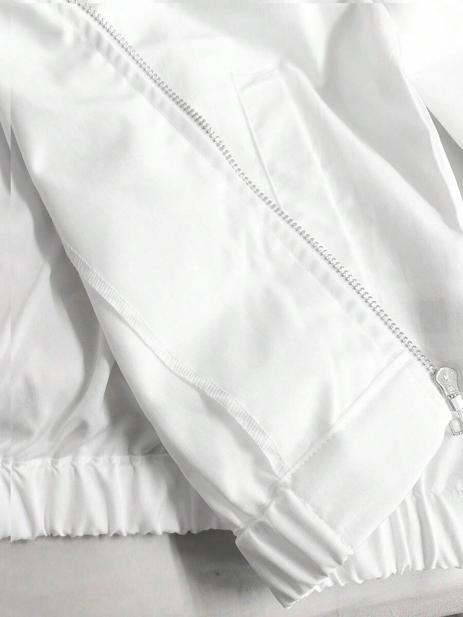 Men's Letter Print Hooded Zip-Up Jacket And Contrast Trim Pants 2Piece Set