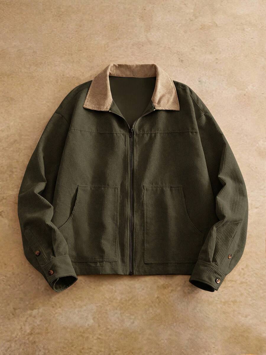 Men's Long Sleeve Casual Woven PU Leather Jacket