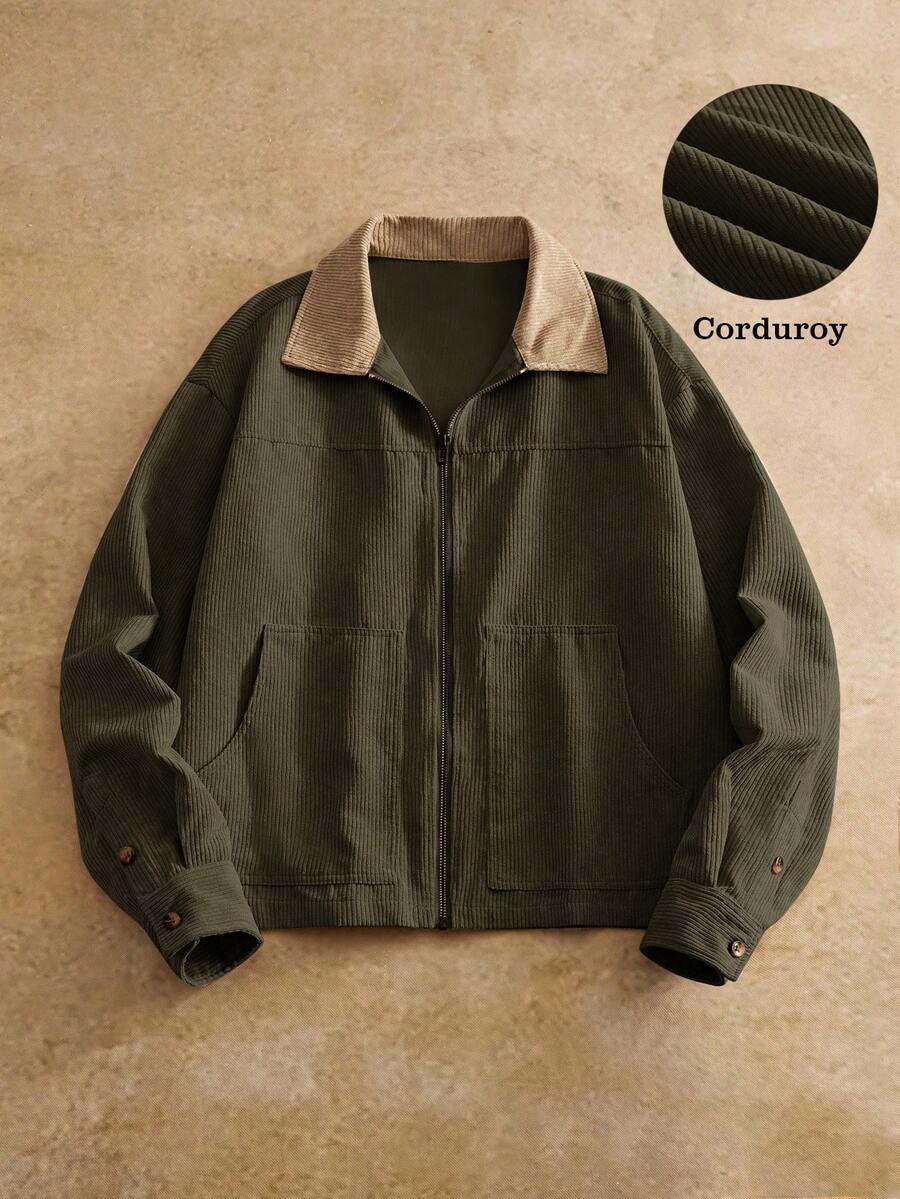 Men's Long Sleeve Casual Woven PU Leather Jacket