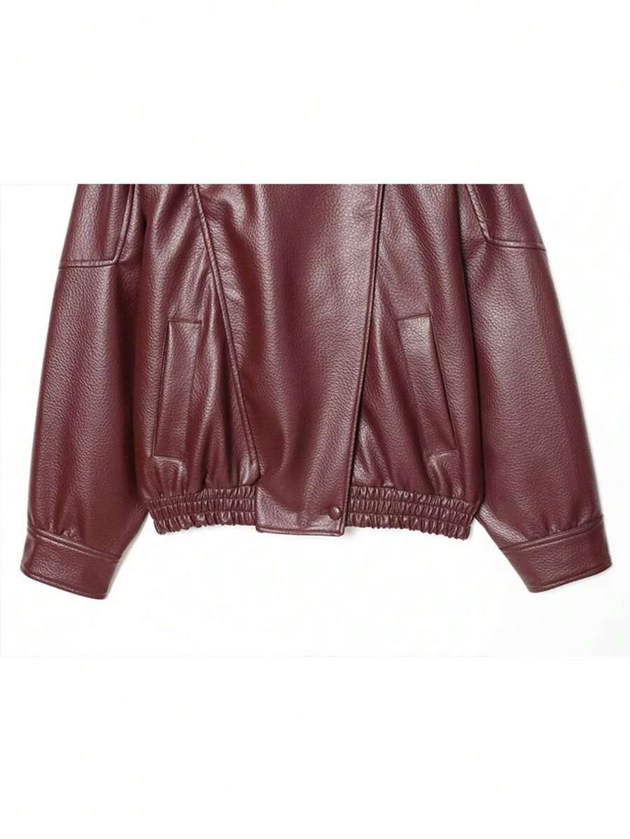 Women's Stand Collar PU Leather Jacket,