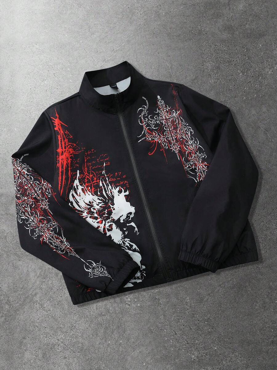 Unisex Motorcycle Graphic Print Long Sleeve Jacket