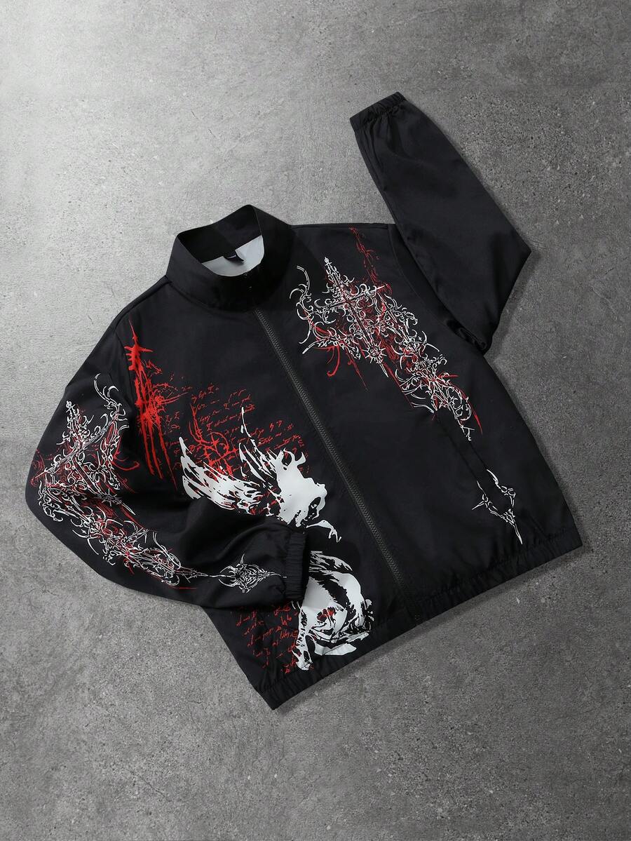 Unisex Motorcycle Graphic Print Long Sleeve Jacket