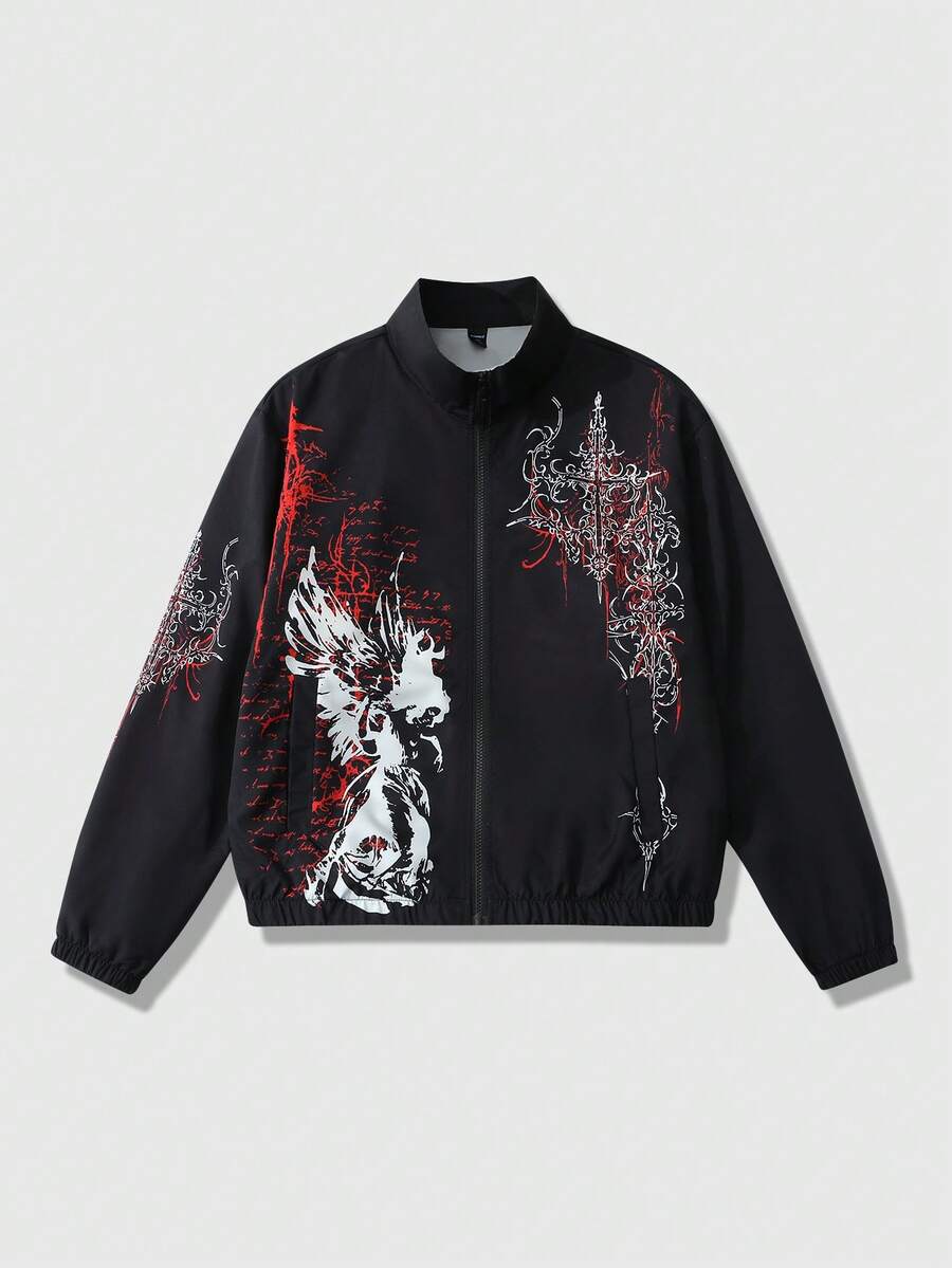 Unisex Motorcycle Graphic Print Long Sleeve Jacket