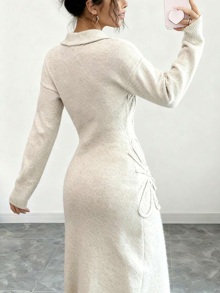 Women's Floral Print Long Sleeve Knitted Sweater Dress