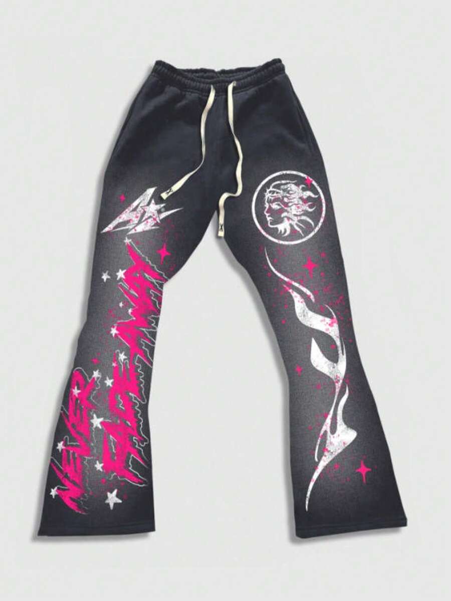 Men's Religious Graphic Print Flare Pants