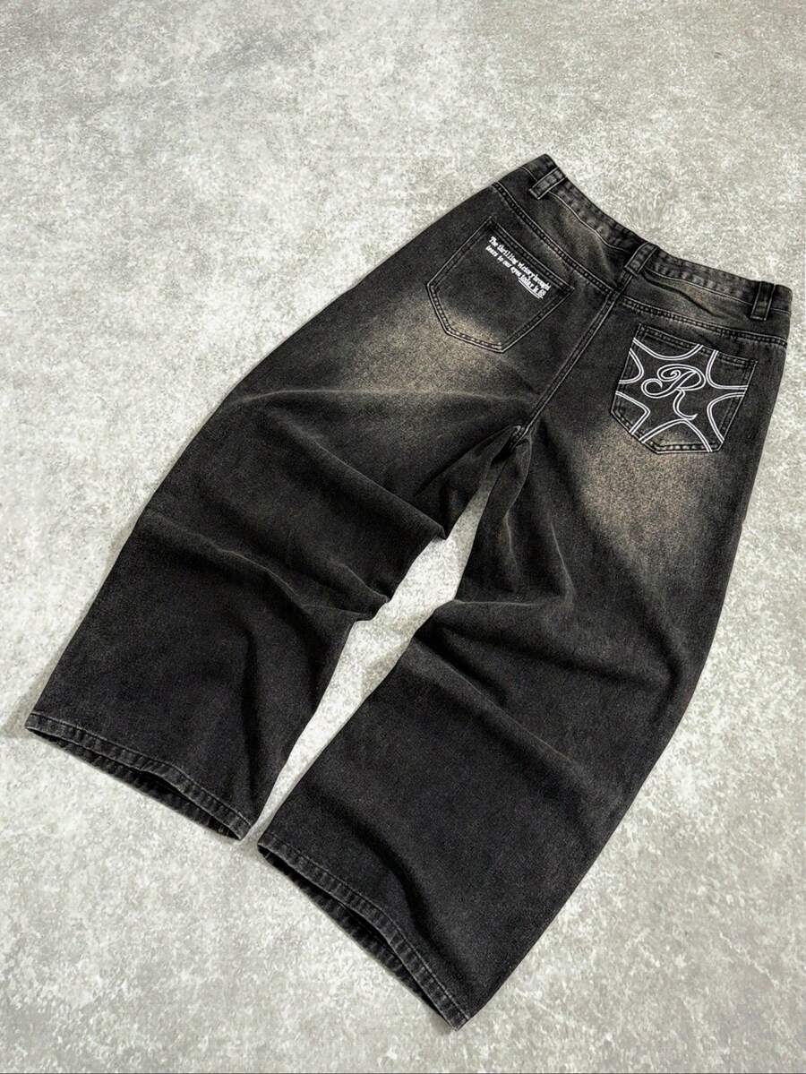 Distressed Wide Leg Black Baggy Jeans