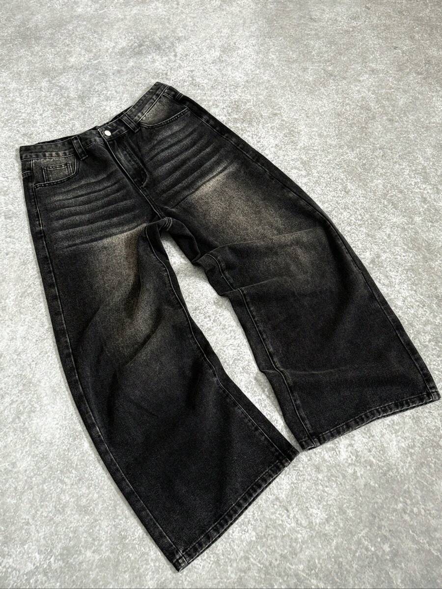 Distressed Wide Leg Black Baggy Jeans