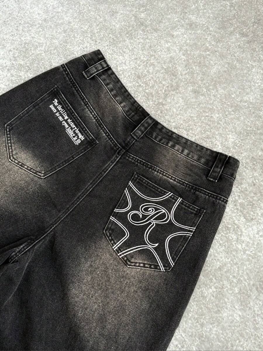 Distressed Wide Leg Black Baggy Jeans