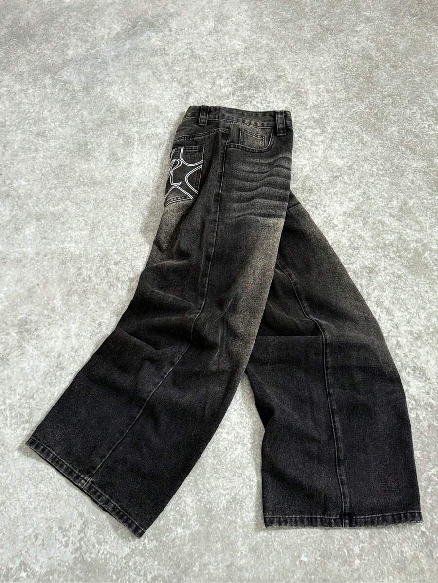 Distressed Wide Leg Black Baggy Jeans