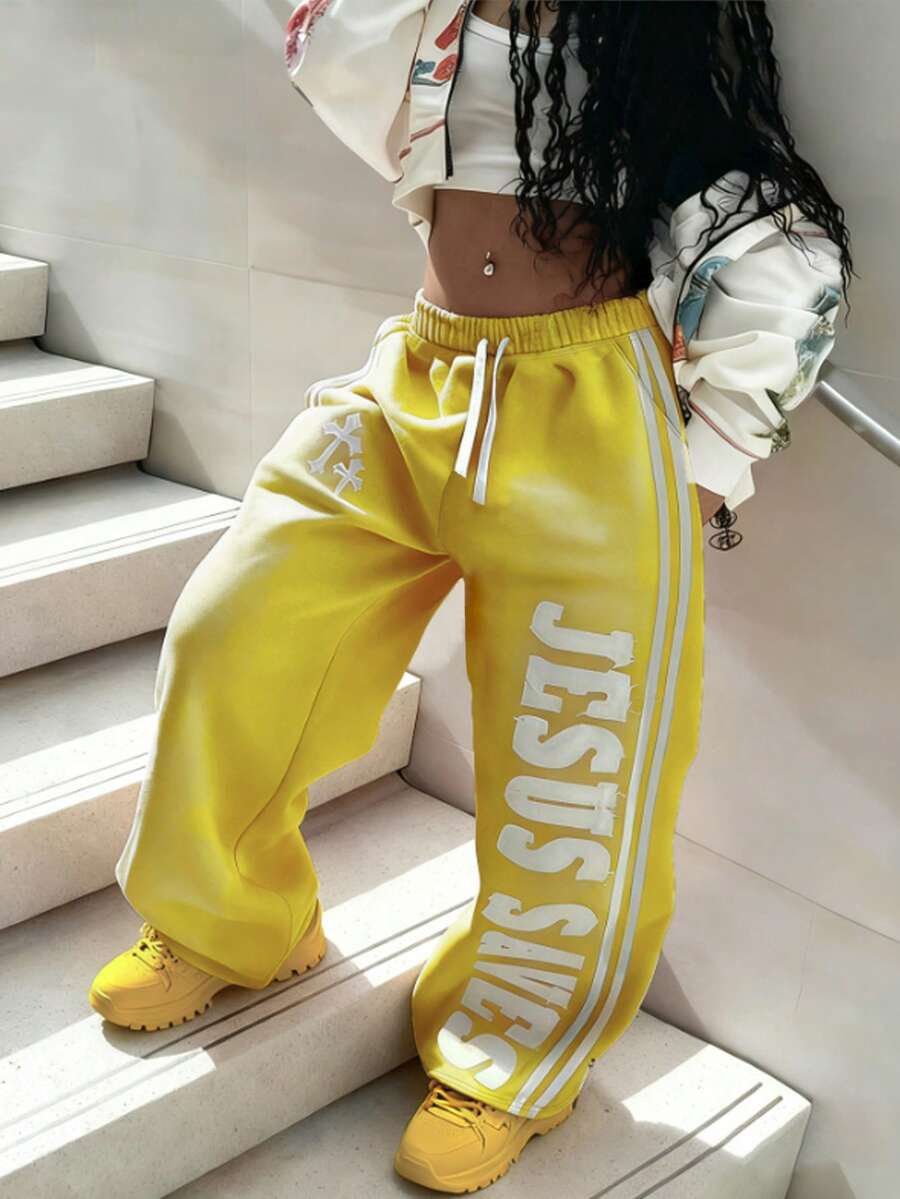 Women's Letter Cross Print Wide-Leg Pants