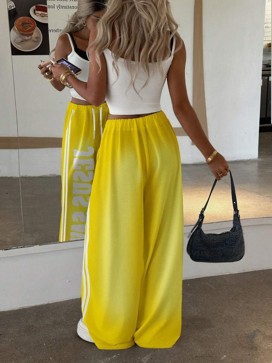 Women's Letter Cross Print Wide-Leg Pants