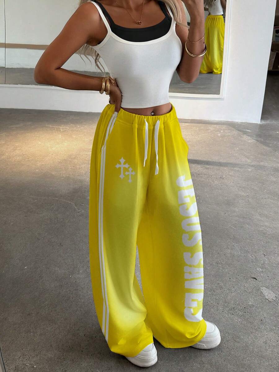 Women's Letter Cross Print Wide-Leg Pants