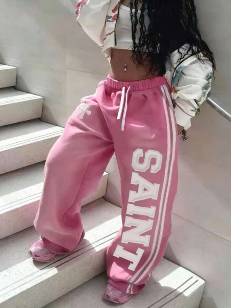 Women's Letter Cross Print Wide-Leg Pants