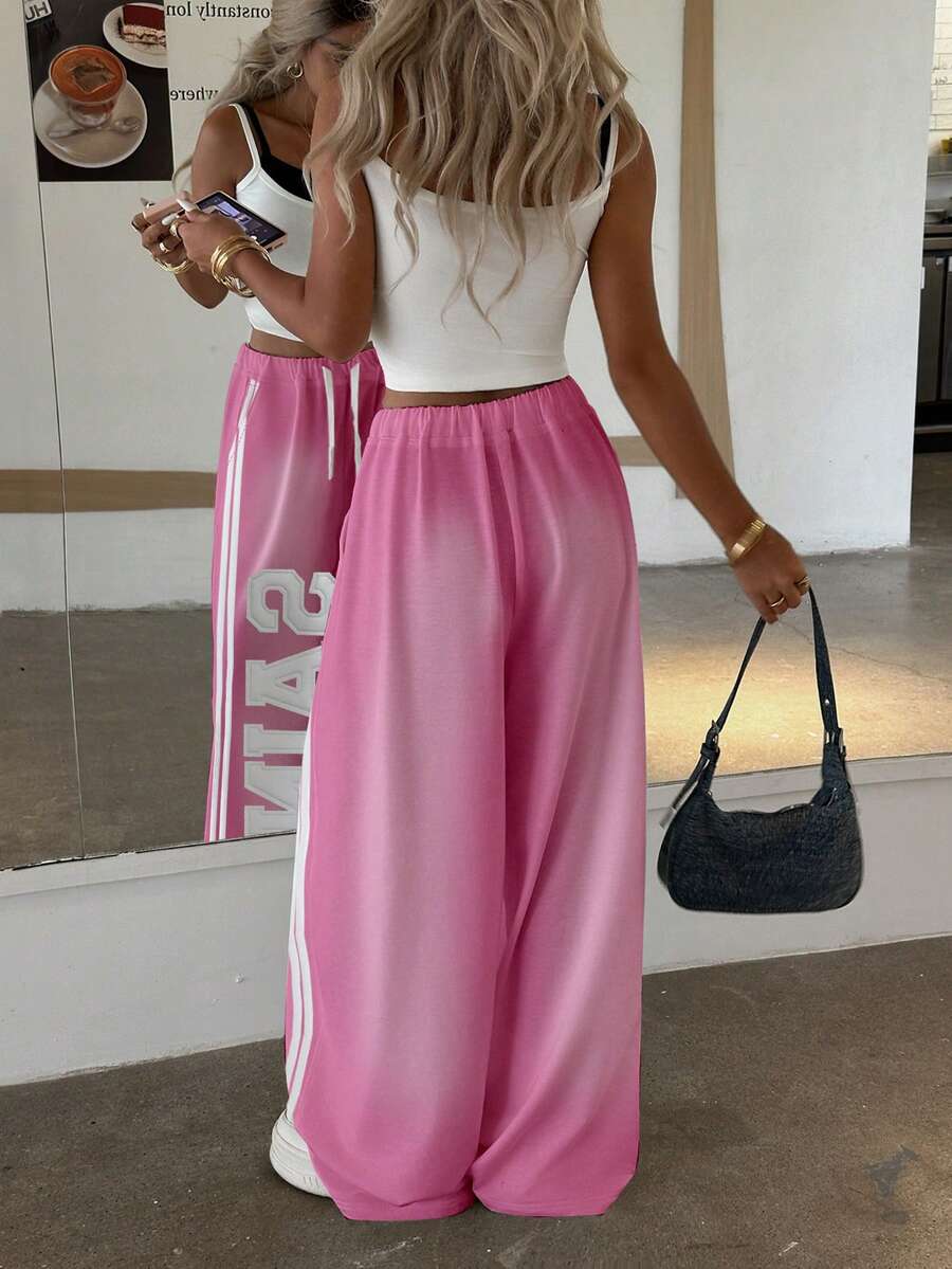 Women's Letter Cross Print Wide-Leg Pants