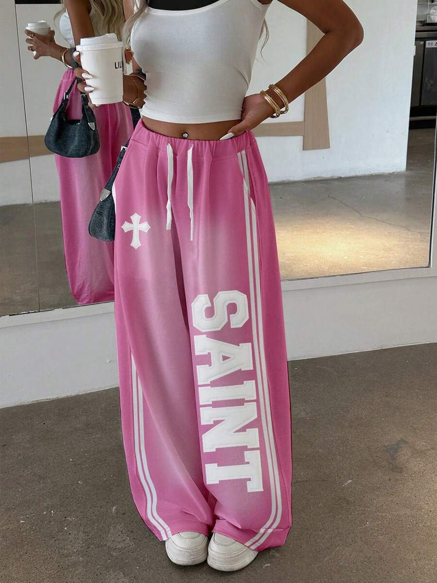 Women's Letter Cross Print Wide-Leg Pants