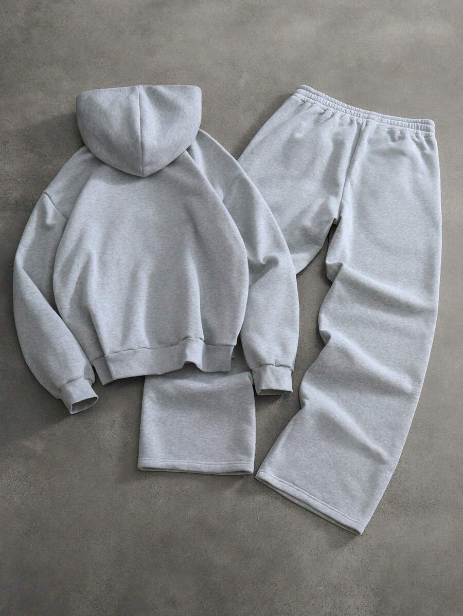 Cross Print Embroidered Hoodie Sweatshirt Set