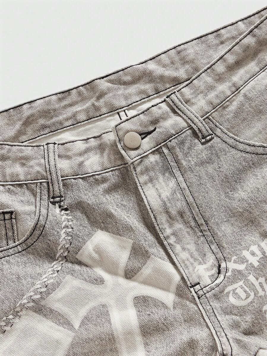 Men's Punk Chain Pattern Denim Shorts