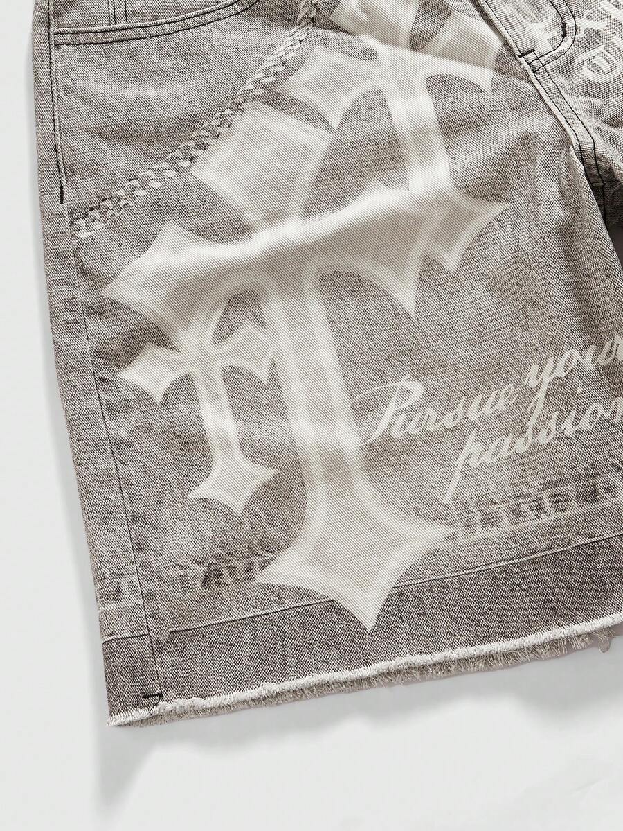 Men's Punk Chain Pattern Denim Shorts