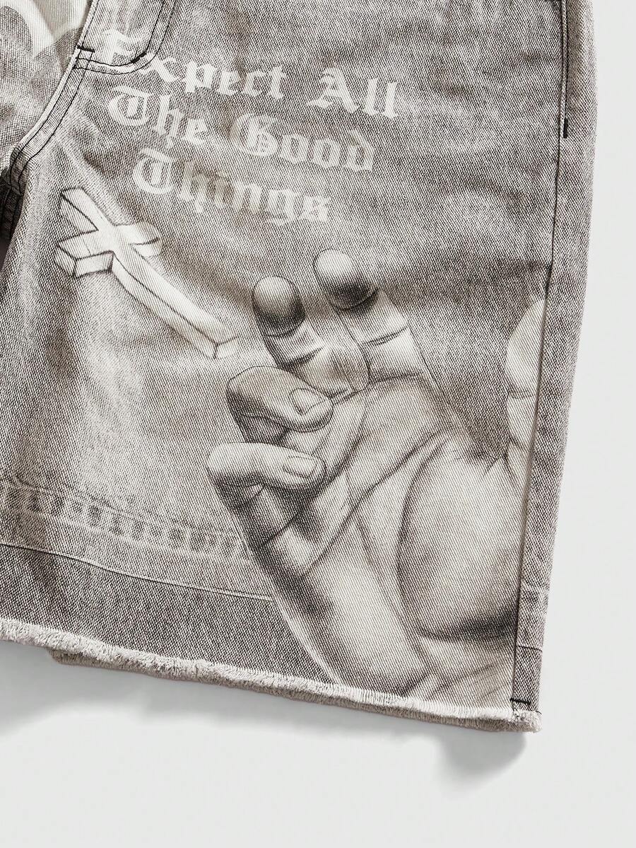 Men's Punk Chain Pattern Denim Shorts