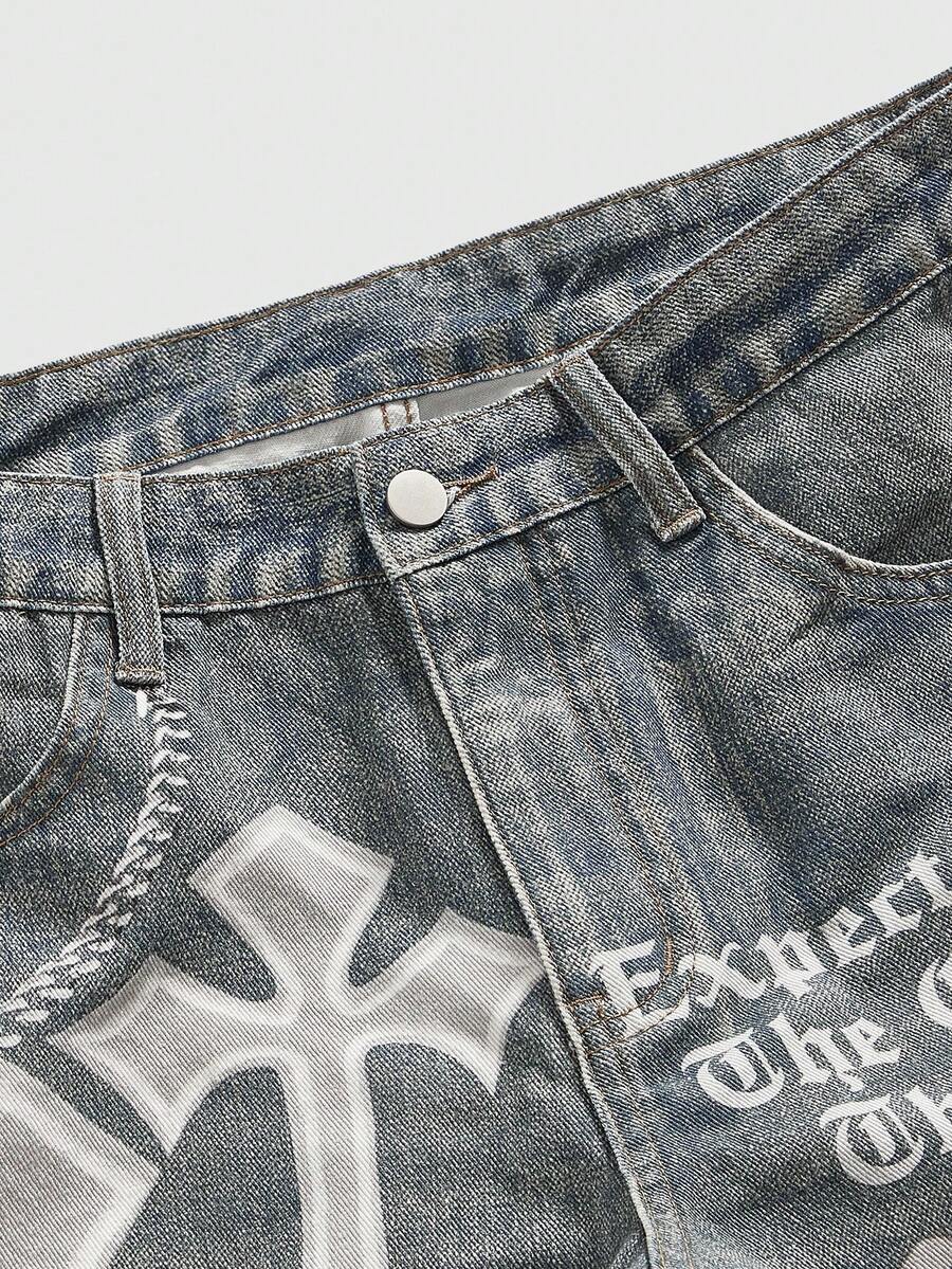 Men's Punk Chain Pattern Denim Shorts