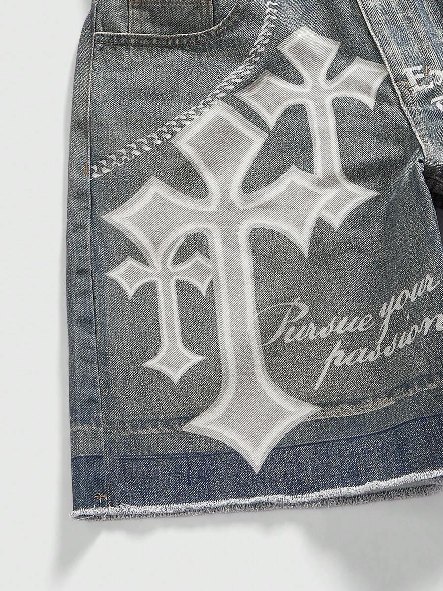 Men's Punk Chain Pattern Denim Shorts