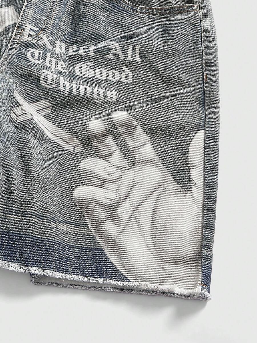 Men's Punk Chain Pattern Denim Shorts