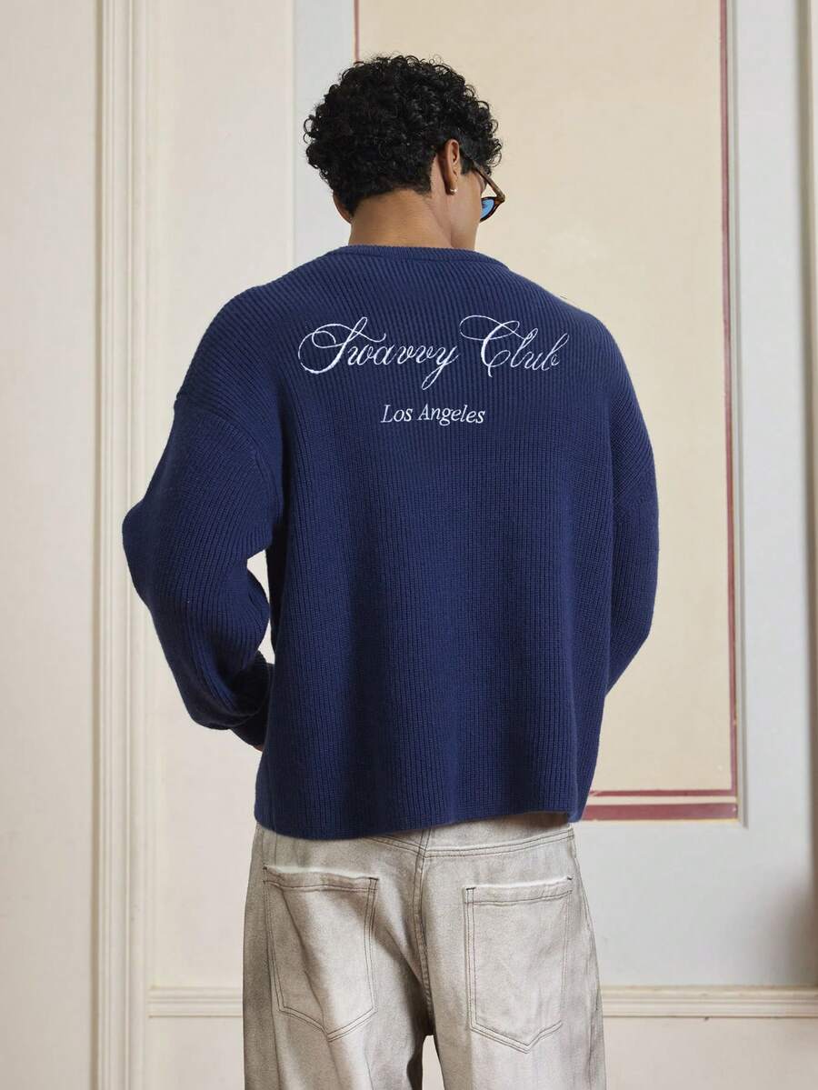 Men's Embroidery Dropped Shoulder m Casual Sweater