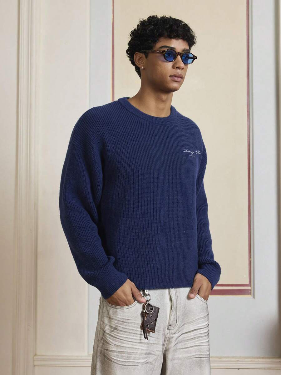 Men's Embroidery Dropped Shoulder m Casual Sweater