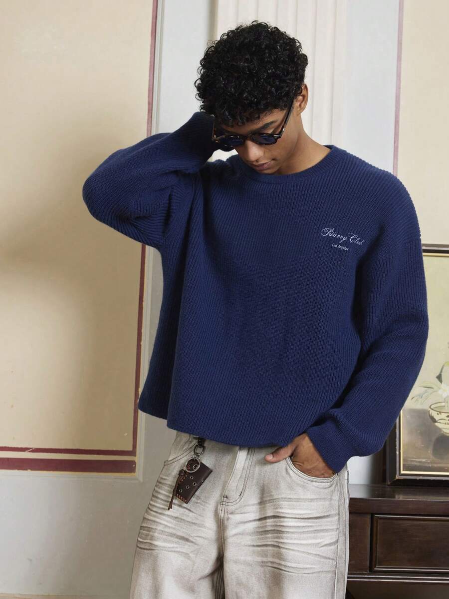 Men's Embroidery Dropped Shoulder m Casual Sweater