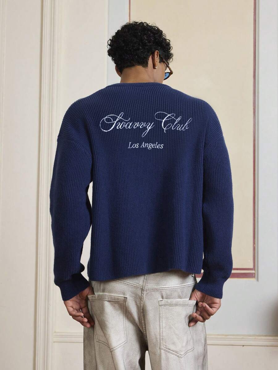 Men's Embroidery Dropped Shoulder m Casual Sweater