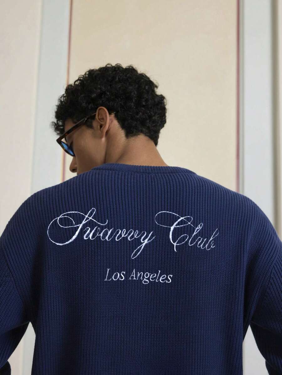Men's Embroidery Dropped Shoulder m Casual Sweater