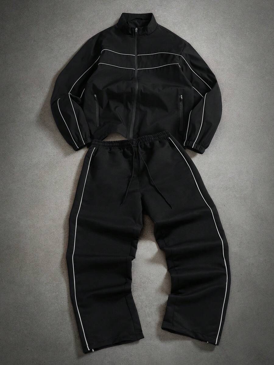 Men's Zip-Up Stand Collar Jacket & Pants Set