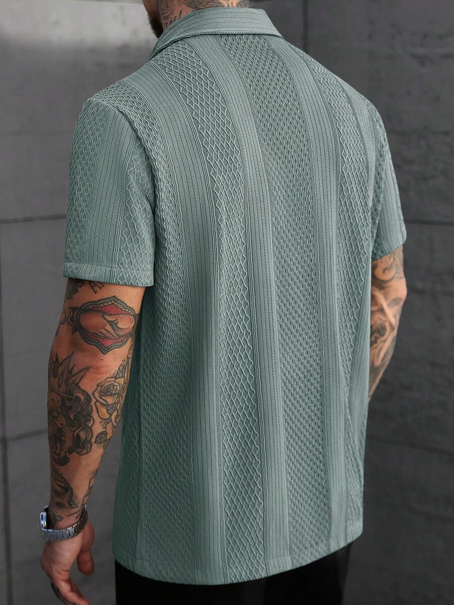Men's Solid Color Jacquard Knit Short Sleeve Shirt