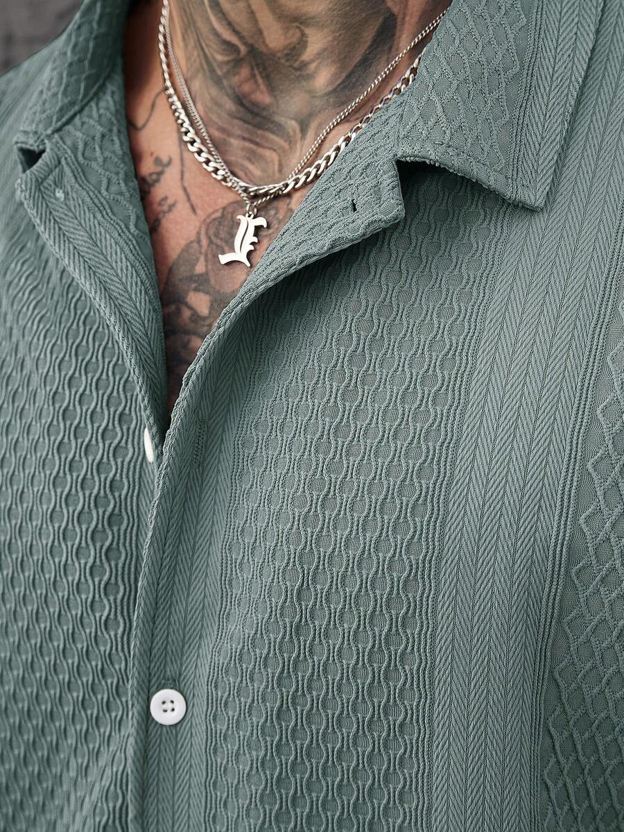 Men's Solid Color Jacquard Knit Short Sleeve Shirt