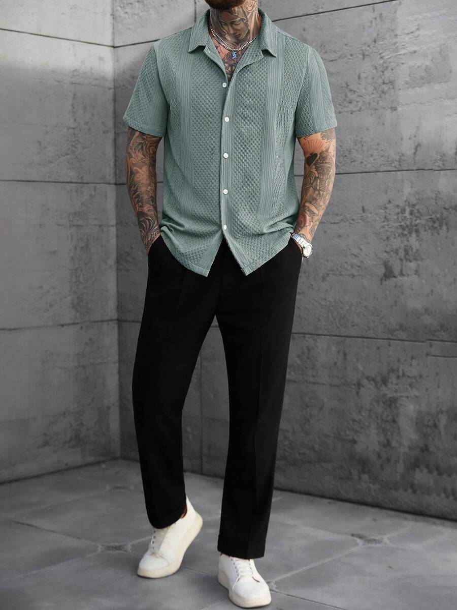 Men's Solid Color Jacquard Knit Short Sleeve Shirt
