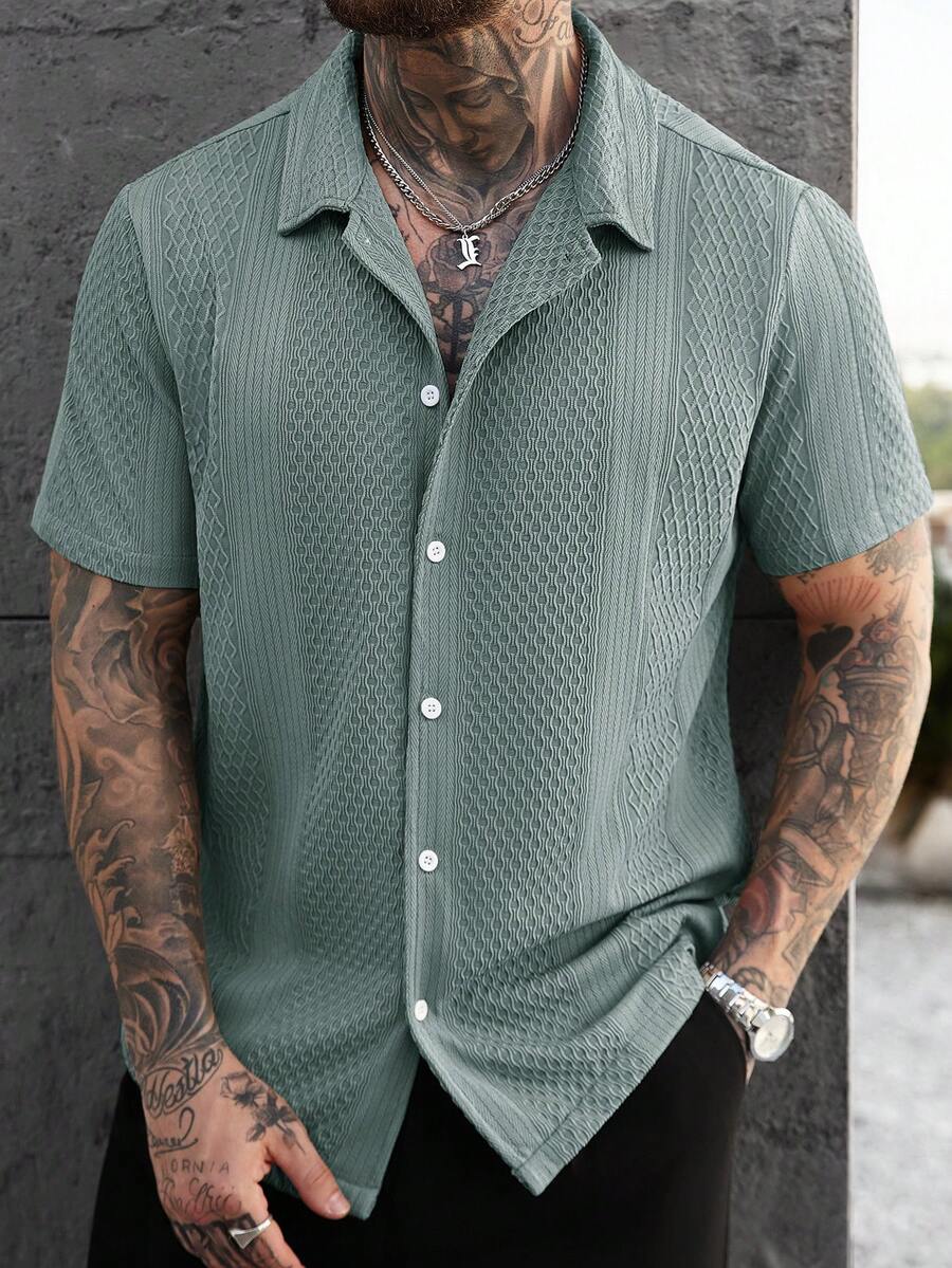 Men's Solid Color Jacquard Knit Short Sleeve Shirt