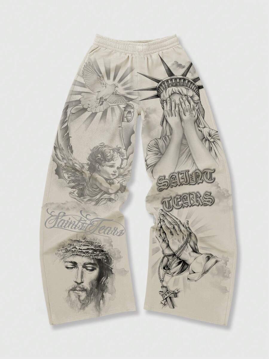 Men's Religious Character Wide-Leg Sweatpants