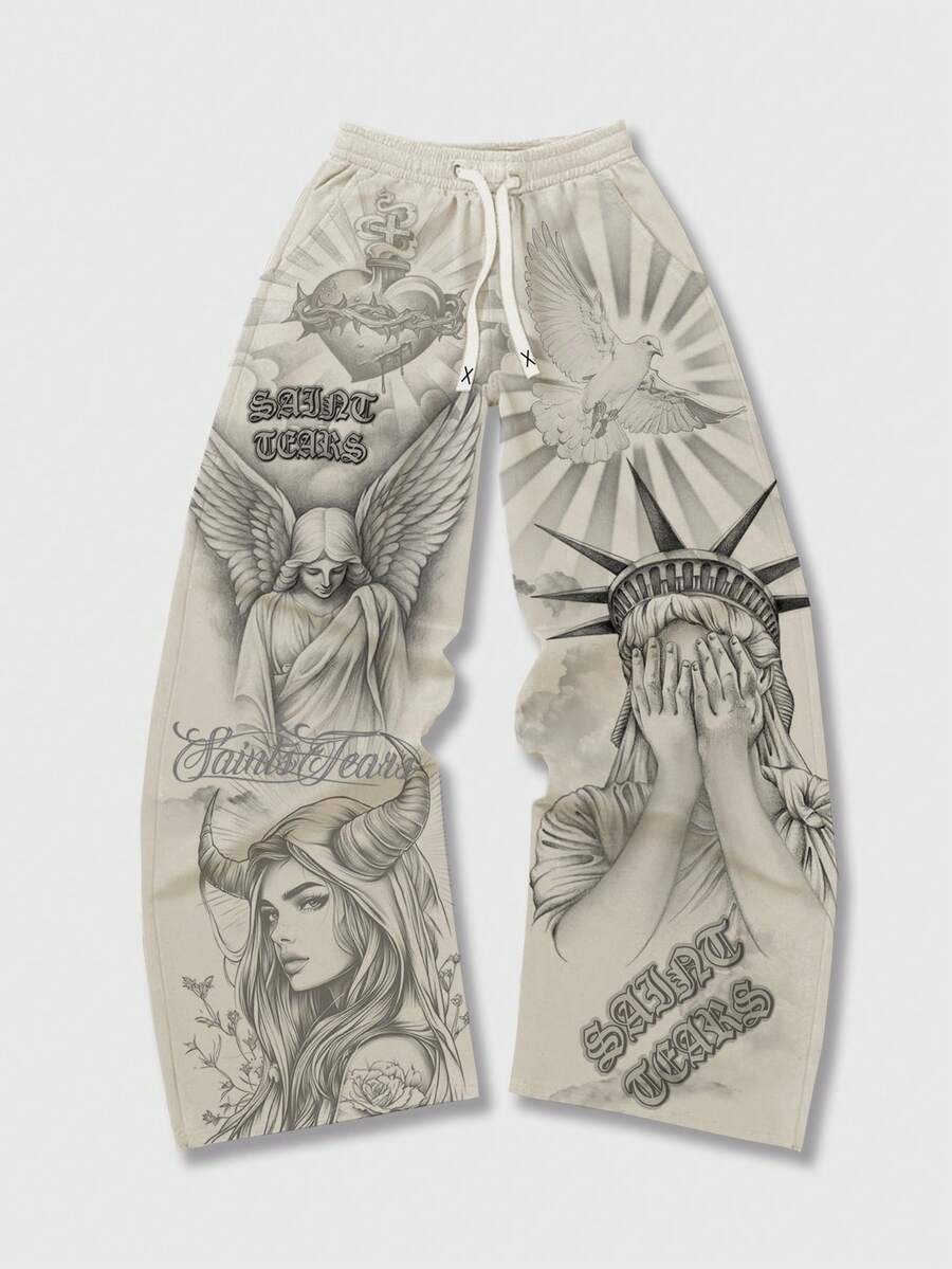 Men's Religious Character Wide-Leg Sweatpants