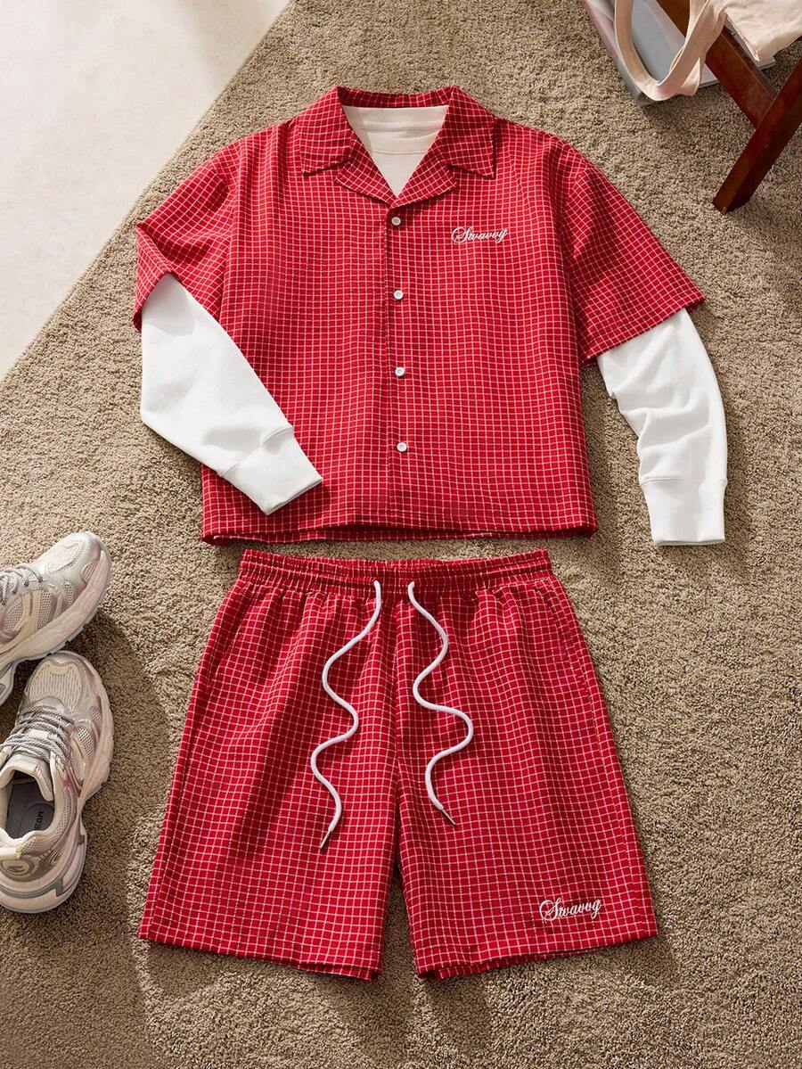 2pcs Men Casual Loose Fit Short Sleeve Shirt And Shorts Set